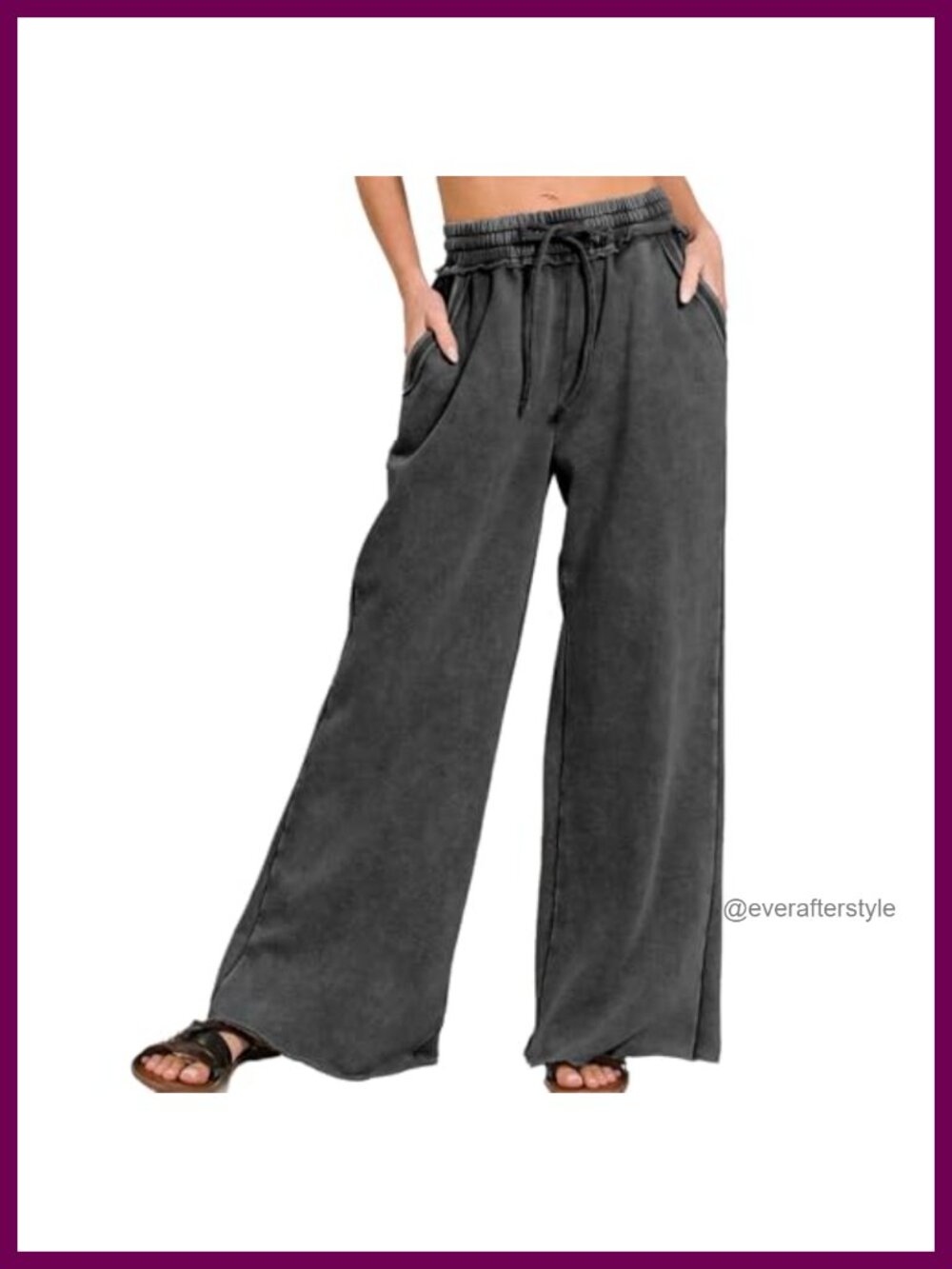 Women Acid Wash Wide Leg Sweatpants High Waist Palazzo Pants Drawstring
